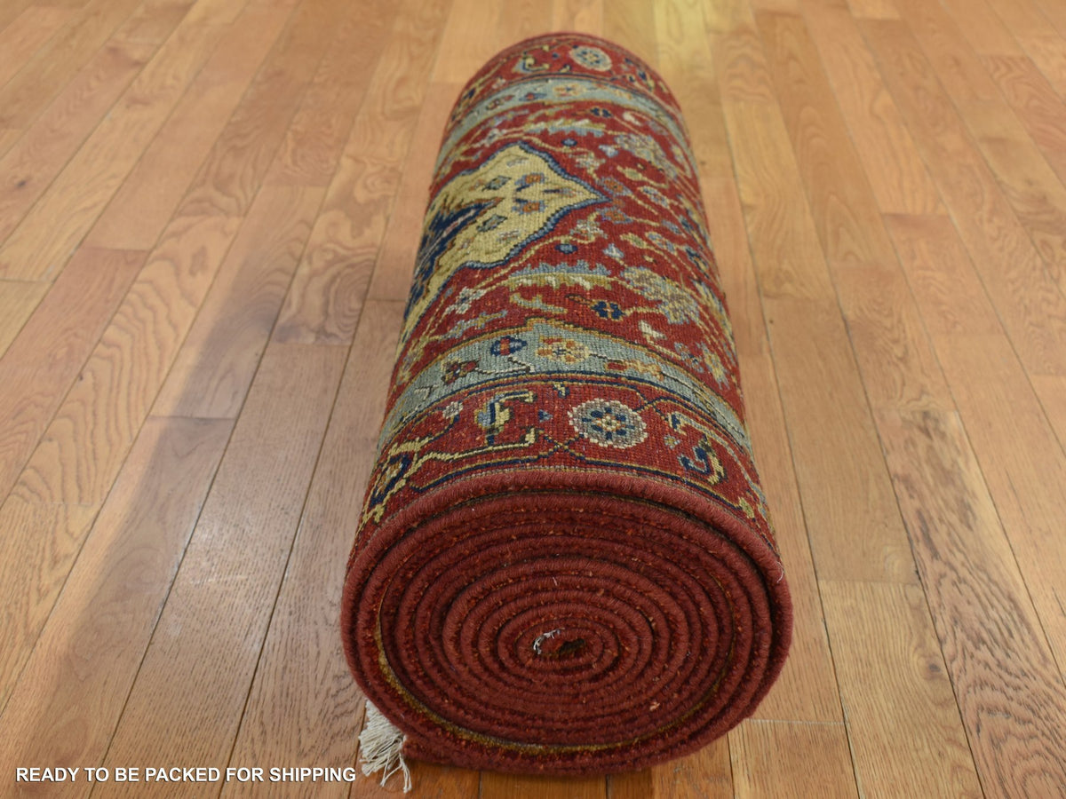 Heriz Heriz hand-knotted wool runner in Red & Green, 2'7" x 17'7" — SKU O087623 (view 8)