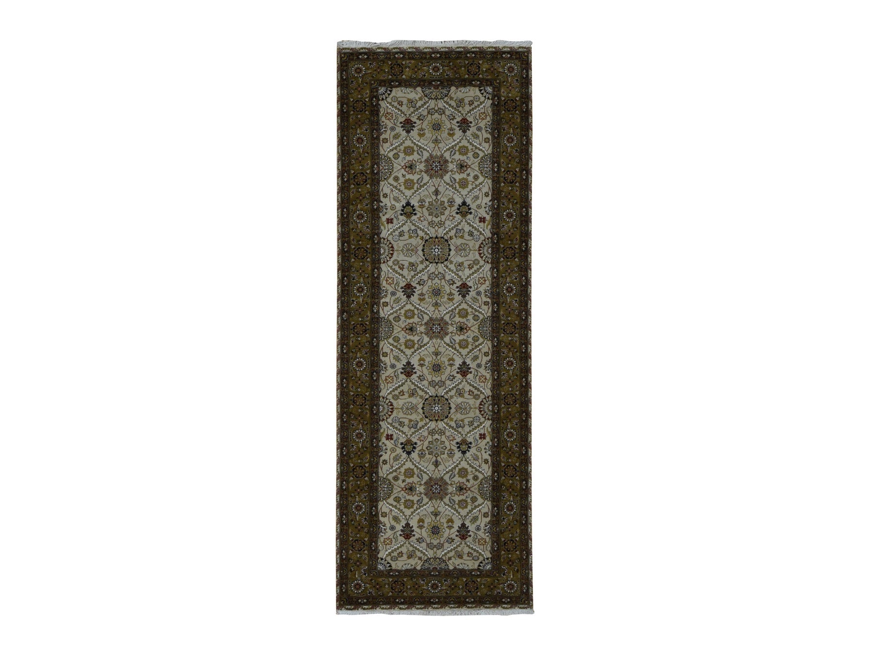 Brown 3'6" x 10'3" Traditional Hand knotted Wool/Silk Rug - Sku: O087624
