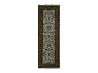 Brown 3'6" x 10'3" Fine Oriental Hand knotted Wool/Silk Rug - Sku: O087624