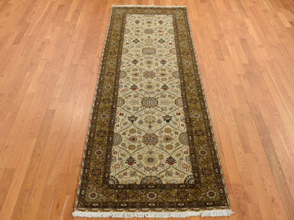 Brown 3'6" x 10'3" Fine Oriental Hand knotted Wool/Silk Rug - Sku: O087624
