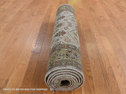 Brown 3'6" x 10'3" Fine Oriental Hand knotted Wool/Silk Rug - Sku: O087624
