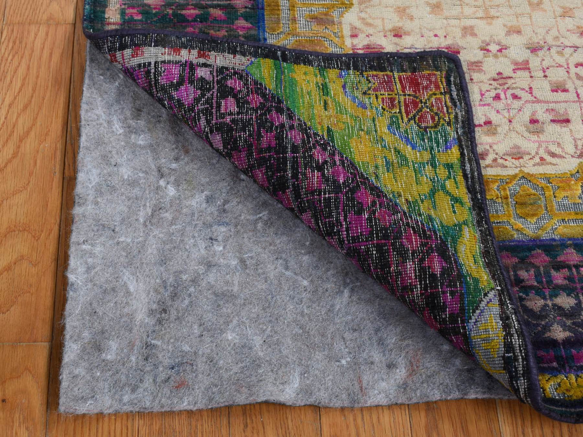 Mamluk Mamluk hand-knotted wool/sari silk runner in Yellow, 3'1" x 19'3" — SKU O087625 (view 4)