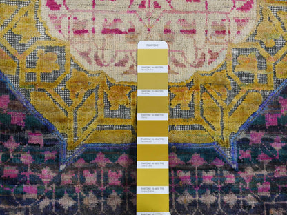 Mamluk Mamluk hand-knotted wool/sari silk runner in Yellow, 3'1" x 19'3" — SKU O087625 (view 6)