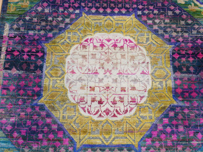 Mamluk Mamluk hand-knotted wool/sari silk runner in Yellow, 3'1" x 19'3" — SKU O087625 (view 7)