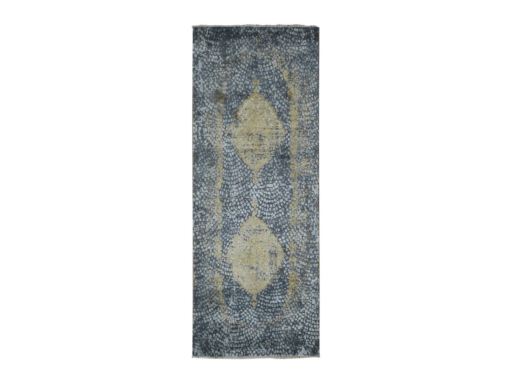 Transitional hand-knotted wool/pure silk runner in Gray, 3' x 8' — SKU O087627