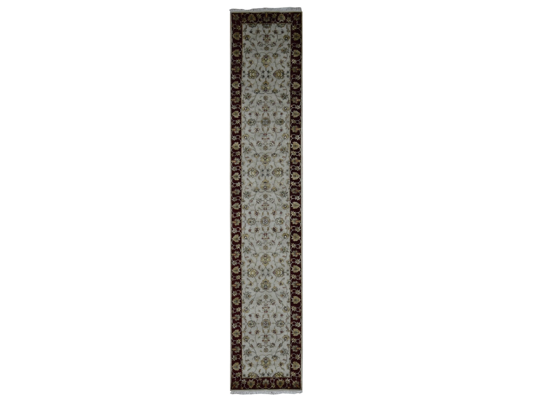 Rajasthan Rajasthan hand-knotted wool/silk runner in Ivory & Red, 2'8" x 14'1" — SKU O087628