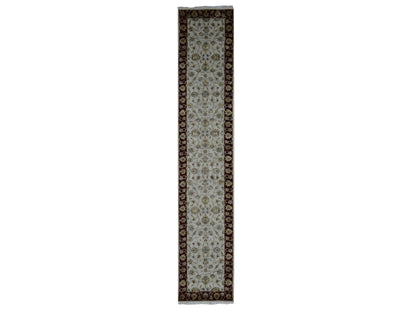 Rajasthan Rajasthan hand-knotted wool/silk runner in Ivory & Red, 2'8" x 14'1" — SKU O087628