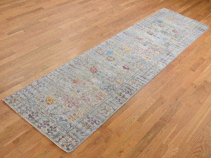Brown 3'1" x 12'0" Transitional Hand knotted Wool/Silk Rug - Sku: O087629