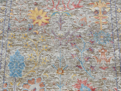 Brown 3'1" x 12'0" Transitional Hand knotted Wool/Silk Rug - Sku: O087629