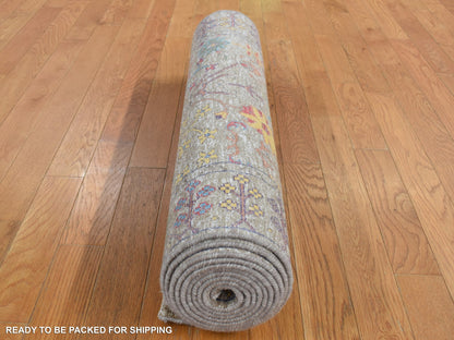 Brown 3'1" x 12'0" Transitional Hand knotted Wool/Silk Rug - Sku: O087629