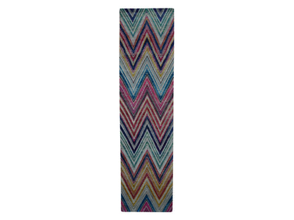 Modern / Contemporary hand-knotted wool/silk runner in Red, 3' x 11'10" — SKU O087630