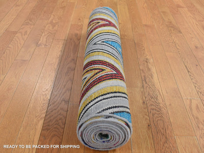Modern / Contemporary hand-knotted wool/silk runner in Red, 3' x 11'10" — SKU O087630 (view 8)
