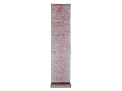 Transitional hand-knotted wool/pure silk runner in Pink, 2'5" x 15'7" — SKU O087631