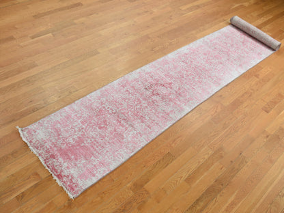 Transitional hand-knotted wool/pure silk runner in Pink, 2'5" x 15'7" — SKU O087631 (view 3)