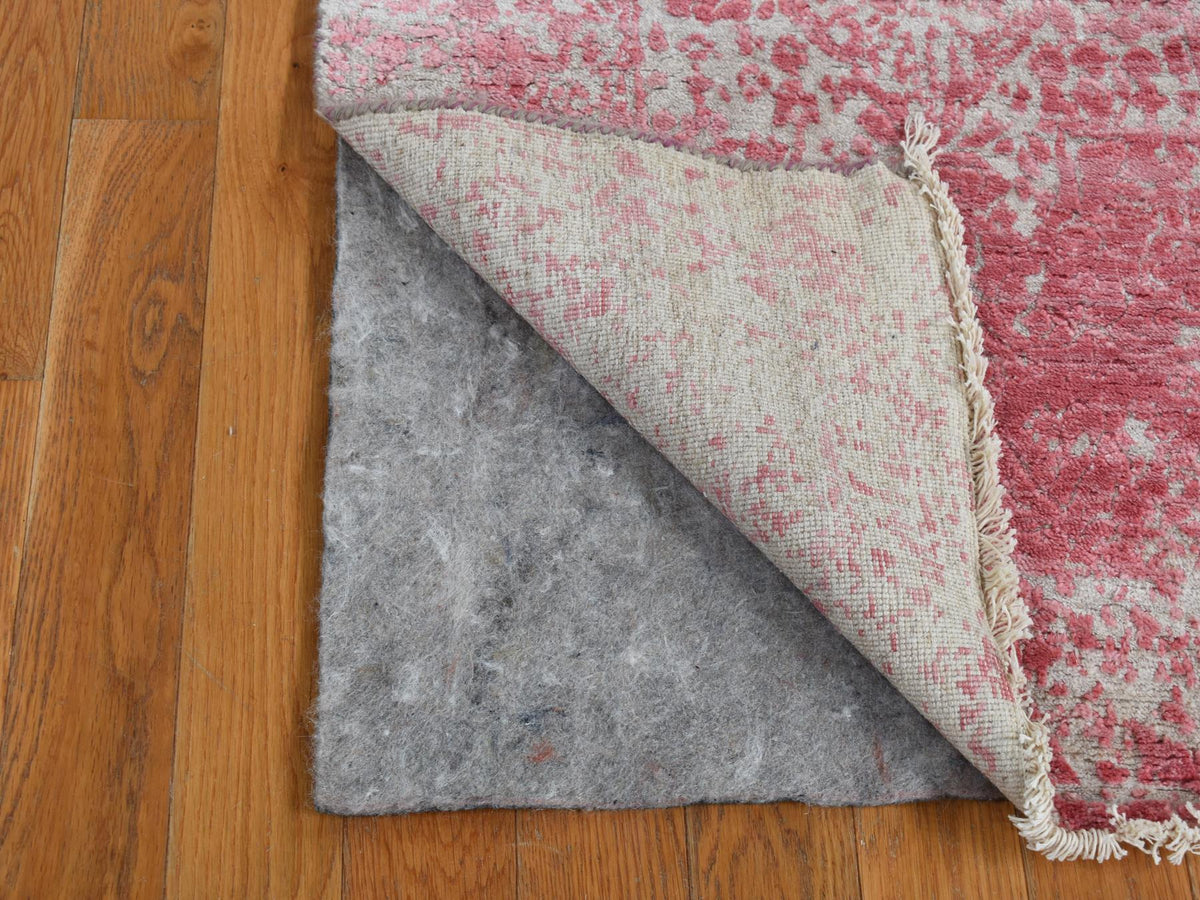 Transitional hand-knotted wool/pure silk runner in Pink, 2'5" x 15'7" — SKU O087631 (view 4)