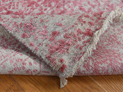 Pink 2'5" x 15'7" Transitional Hand knotted Wool/Silk Rug - Sku: O087631