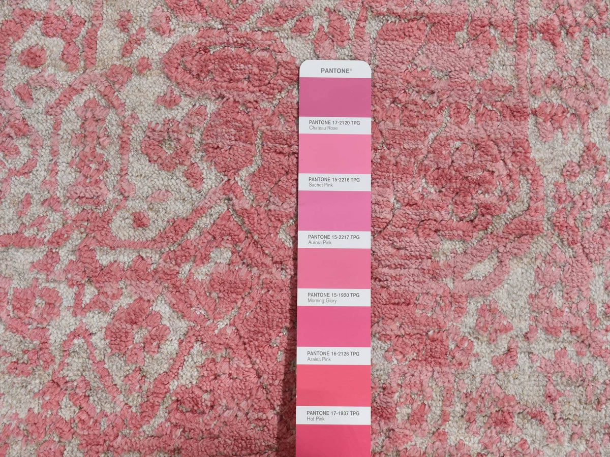 Transitional hand-knotted wool/pure silk runner in Pink, 2'5" x 15'7" — SKU O087631 (view 6)