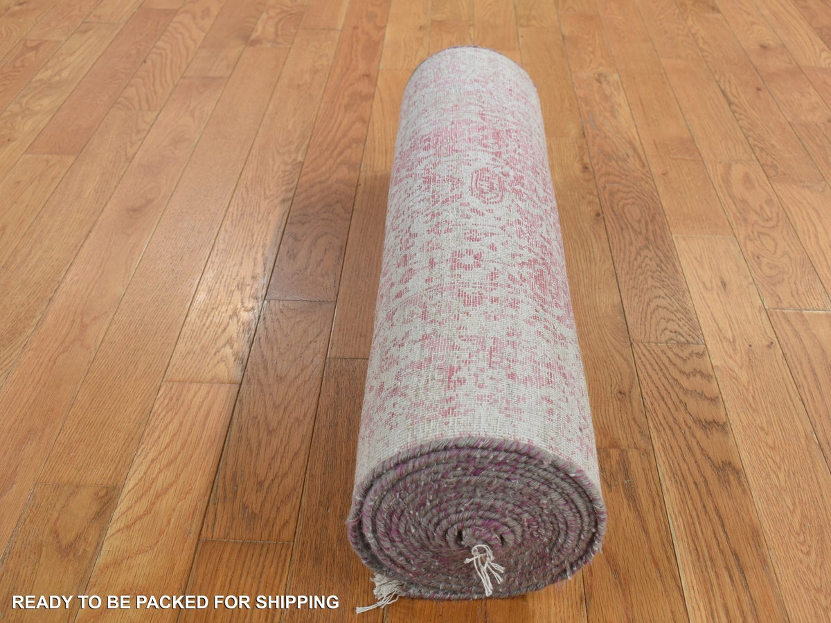 Transitional hand-knotted wool/pure silk runner in Pink, 2'5" x 15'7" — SKU O087631 (view 8)
