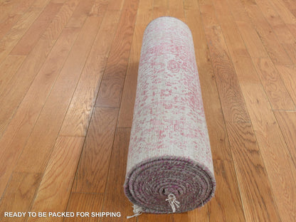 Transitional hand-knotted wool/pure silk runner in Pink, 2'5" x 15'7" — SKU O087631 (view 8)