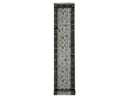 Rajasthan Rajasthan hand-knotted wool/silk runner in Ivory & Black, 2'7" x 16' — SKU O087633
