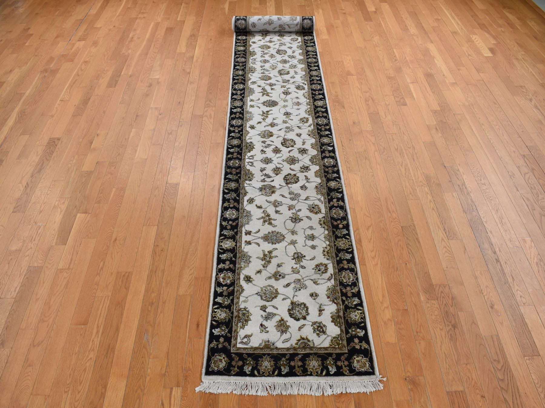 Rajasthan Rajasthan hand-knotted wool/silk runner in Ivory & Black, 2'7" x 16' — SKU O087633 (view 2)