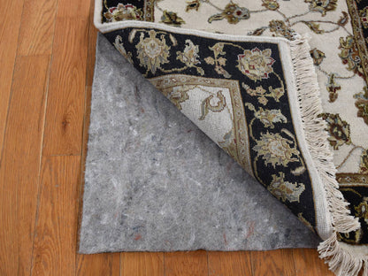 Rajasthan Rajasthan hand-knotted wool/silk runner in Ivory & Black, 2'7" x 16' — SKU O087633 (view 4)