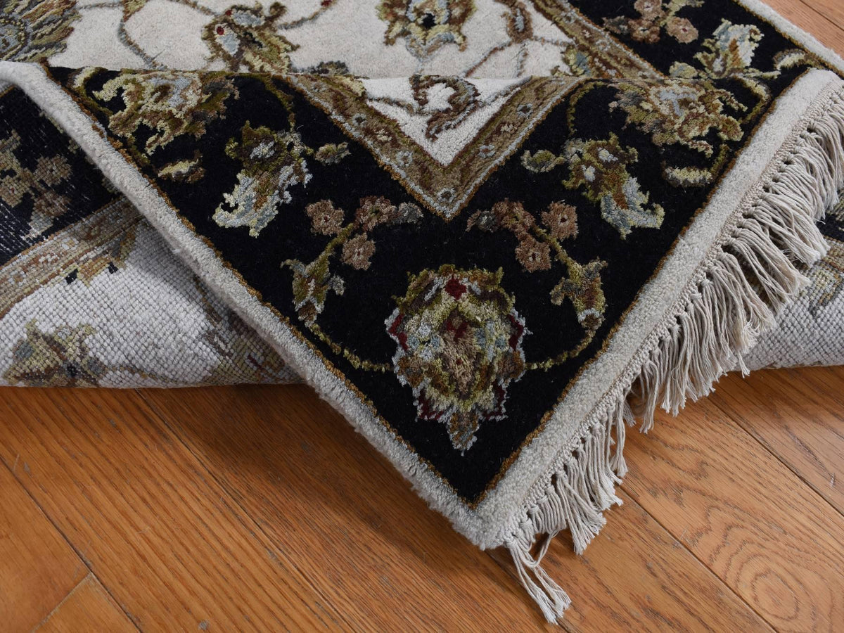 Rajasthan Rajasthan hand-knotted wool/silk runner in Ivory & Black, 2'7" x 16' — SKU O087633 (view 5)