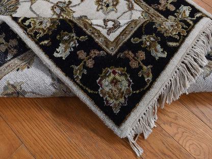 Rajasthan Rajasthan hand-knotted wool/silk runner in Ivory & Black, 2'7" x 16' — SKU O087633 (view 5)