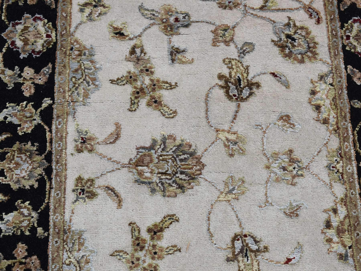 Rajasthan Rajasthan hand-knotted wool/silk runner in Ivory & Black, 2'7" x 16' — SKU O087633 (view 7)