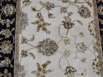 Rajasthan Rajasthan hand-knotted wool/silk runner in Ivory & Black, 2'7" x 16' — SKU O087633 (view 7)