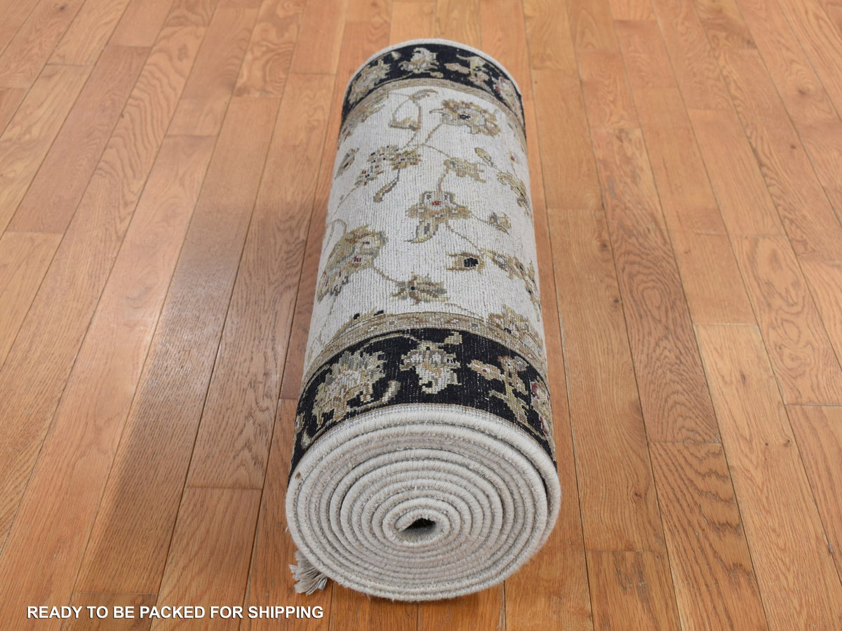 Rajasthan Rajasthan hand-knotted wool/silk runner in Ivory & Black, 2'7" x 16' — SKU O087633 (view 8)