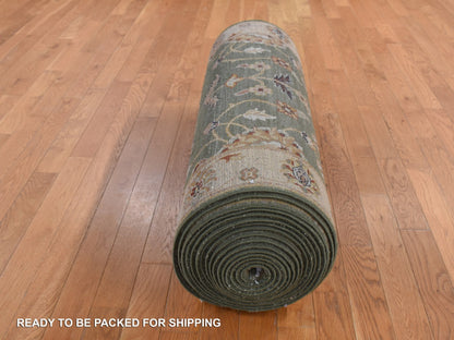 Green 3'6" x 32'2" Oushak / Peshawar Hand knotted Wool Rug - Sku: O087634