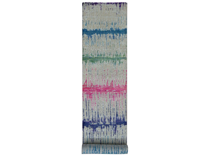 Modern / Contemporary hand-knotted wool/silk runner in Ivory, 2'7" x 14' — SKU O087636