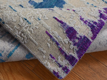 Modern / Contemporary hand-knotted wool/silk runner in Ivory, 2'7" x 14' — SKU O087636 (view 5)
