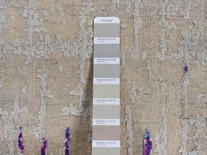 Modern / Contemporary hand-knotted wool/silk runner in Ivory, 2'7" x 14' — SKU O087636 (view 6)
