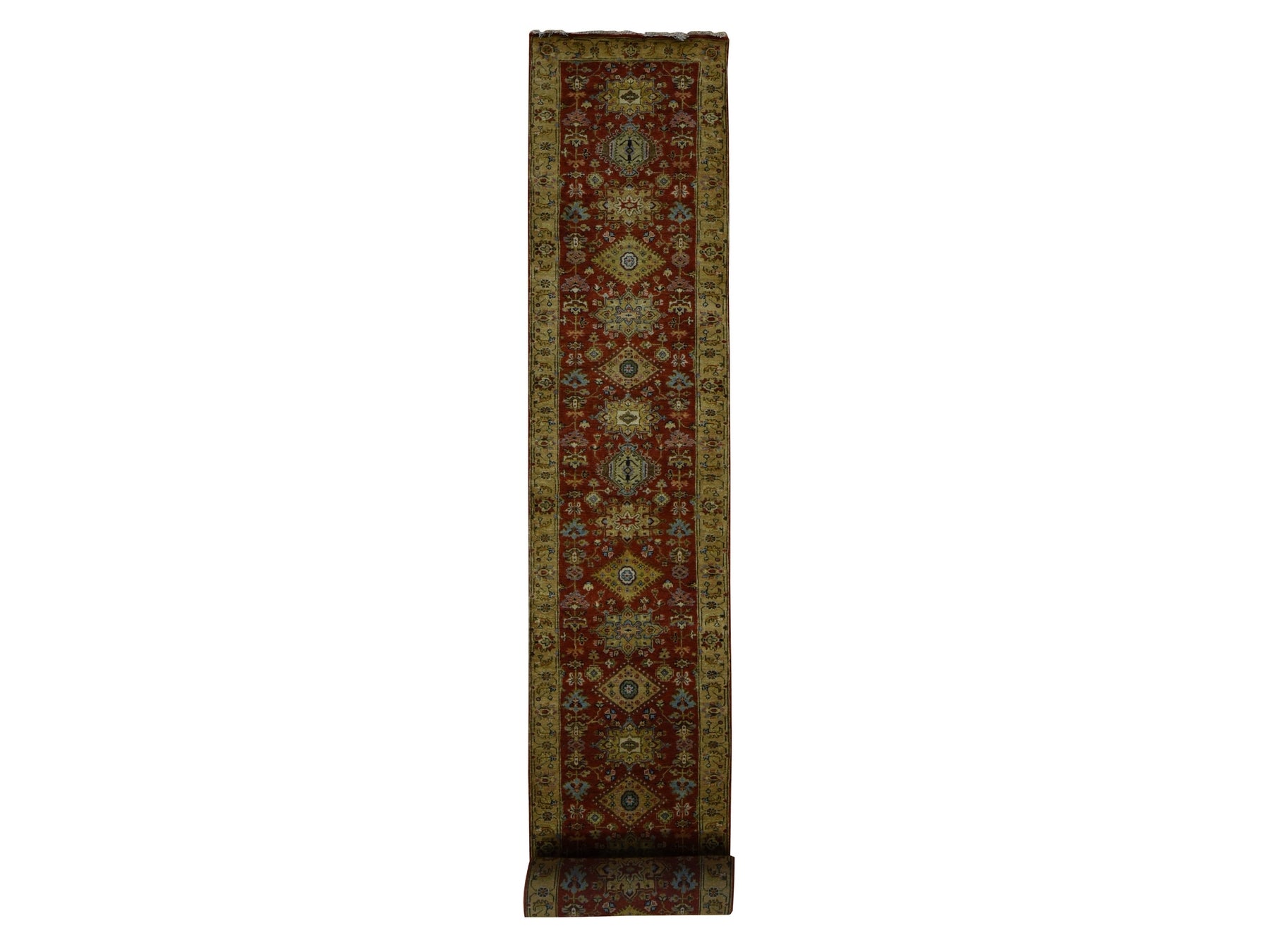 Heriz hand-knotted wool runner in Red & Gold Color, 2'7" x 19'10" — SKU O087637