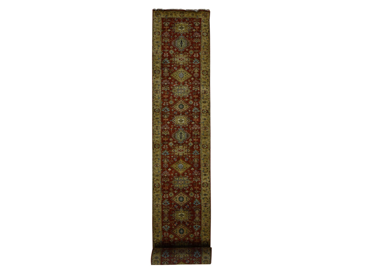 Heriz hand-knotted wool runner in Red & Gold Color, 2'7" x 19'10" — SKU O087637