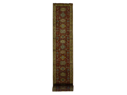 Heriz hand-knotted wool runner in Red & Gold Color, 2'7" x 19'10" — SKU O087637