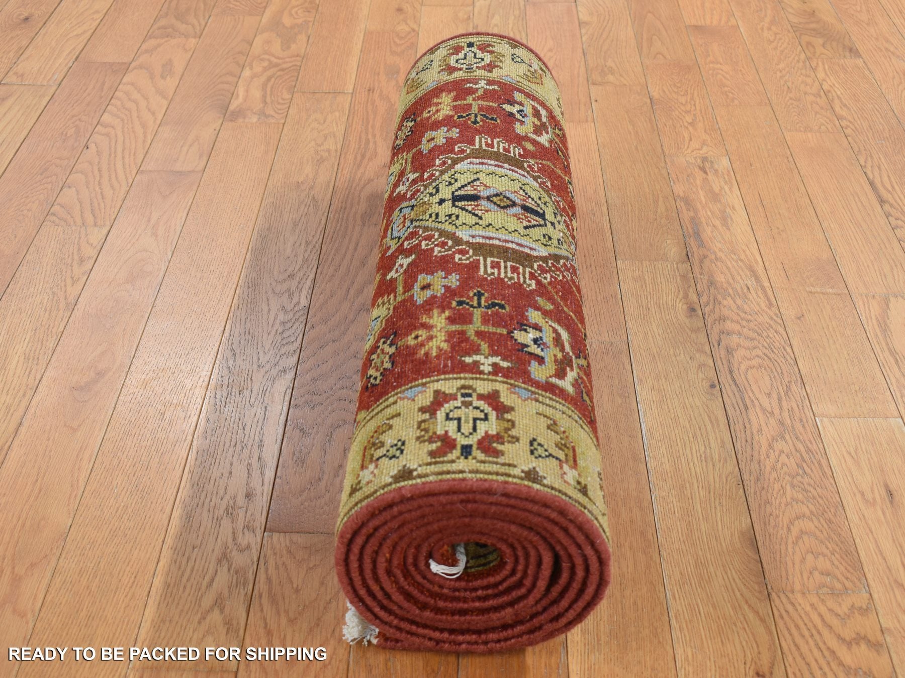 Heriz hand-knotted wool runner in Red & Gold Color, 2'7" x 19'10" — SKU O087637 (view 8)