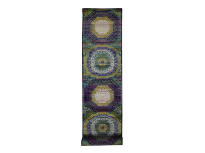 Mamluk Mamluk hand-knotted wool/silk runner in Purple, 3'1" x 16'1" — SKU O087638