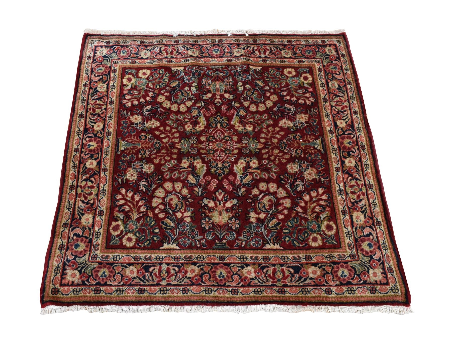 Sarouk Antique hand-knotted wool rug in Red, 3' x 3' — SKU O087640