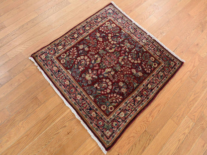Sarouk Antique hand-knotted wool rug in Red, 3' x 3' — SKU O087640 (view 2)