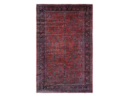 Sarouk Antique hand-knotted wool rug in Red & Midnight Blue, 10'8" x 17'2" — SKU O087641