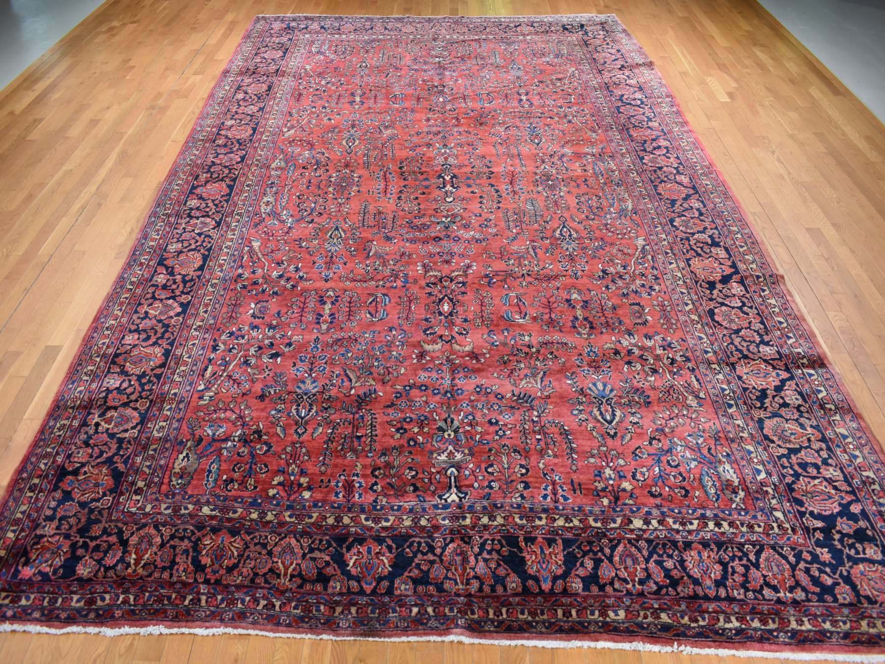 Sarouk Antique hand-knotted wool rug in Red & Midnight Blue, 10'8" x 17'2" — SKU O087641 (view 2)