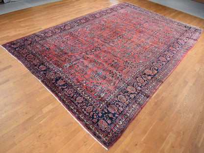 Sarouk Antique hand-knotted wool rug in Red & Midnight Blue, 10'8" x 17'2" — SKU O087641 (view 3)