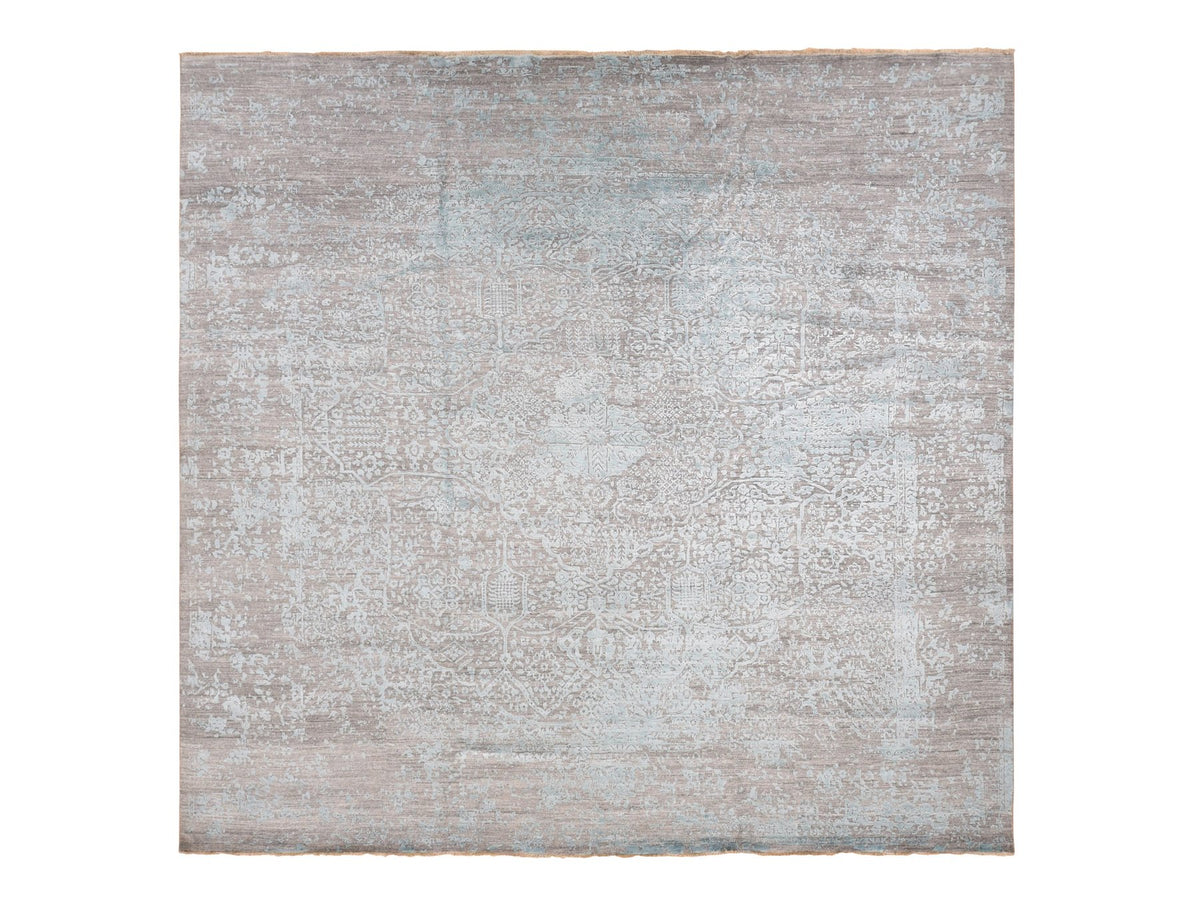 Transitional hand-knotted wool/silk rug in Green, 11'8" x 11'8" — SKU O087643