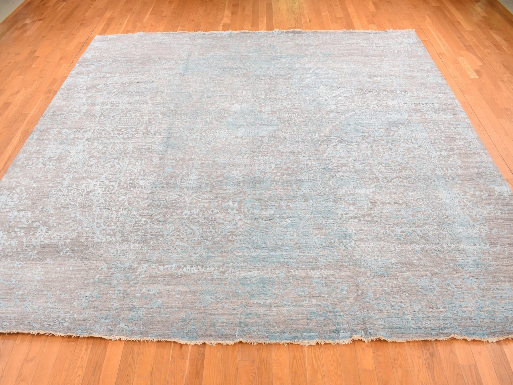 Transitional hand-knotted wool/silk rug in Green, 11'8" x 11'8" — SKU O087643 (view 2)