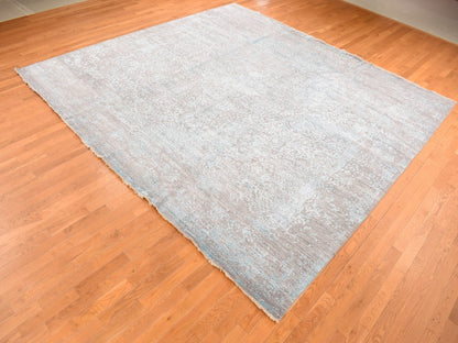 Green 11'8" x 11'8" Transitional Hand knotted Wool/Silk Rug - Sku: O087643
