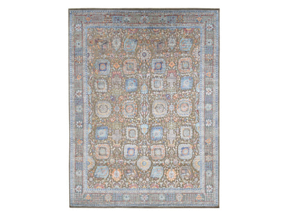 Brown 11'9" x 15'2" Transitional Hand knotted Wool/Silk Rug - Sku: O087644