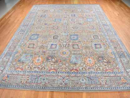 Brown 11'9" x 15'2" Transitional Hand knotted Wool/Silk Rug - Sku: O087644